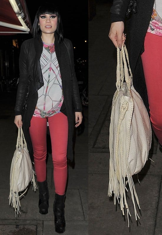 Jessica Cornish, aka Jessie J, takes some time out of her hectic day promoting her new album to enjoy an evening meal with friends in London on February 22, 2011
