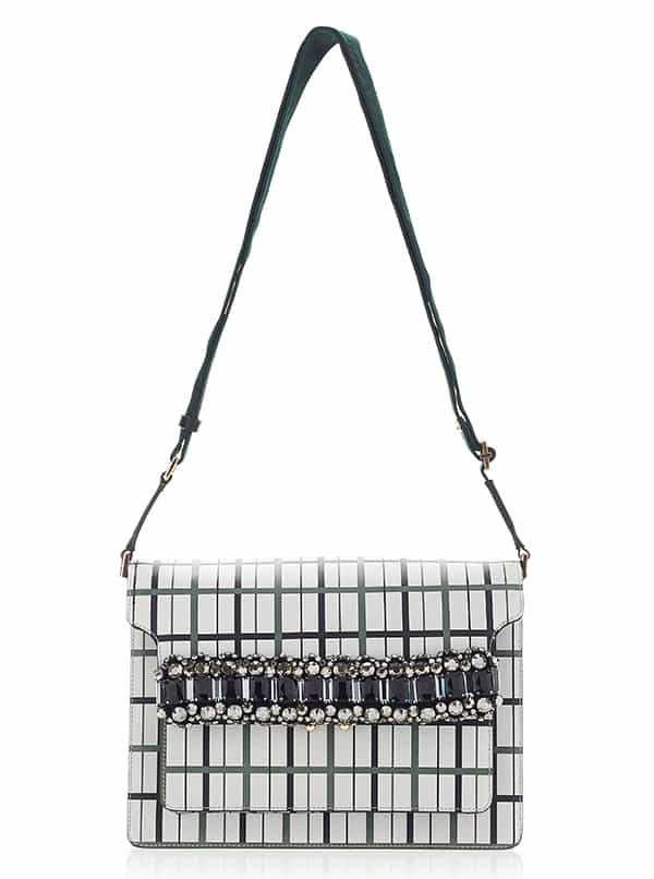 Marni Check Print Saffiano Bag with Beaded Embroidery Giada