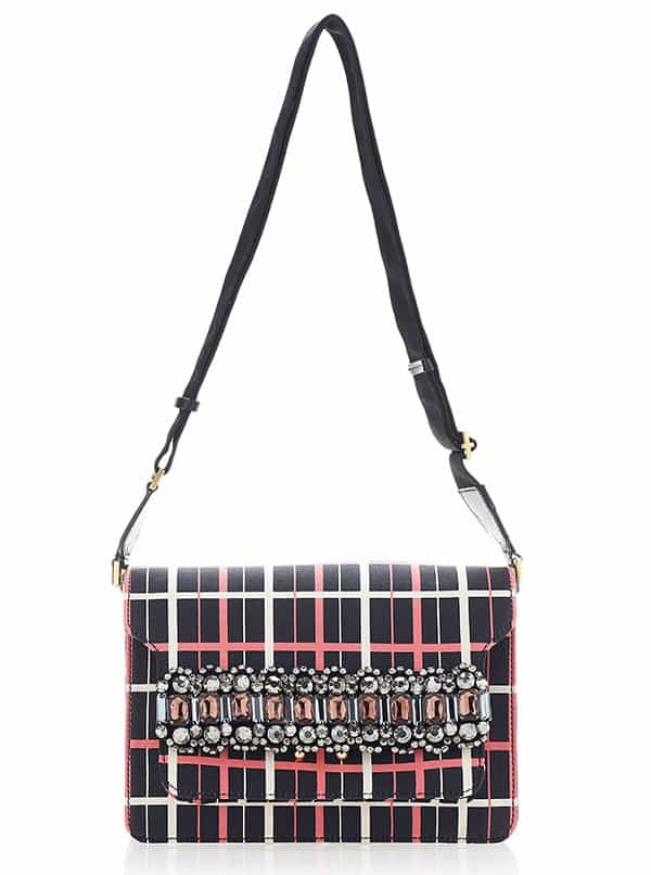 Marni Double Graph Bag with Beaded Embroidery Carbone