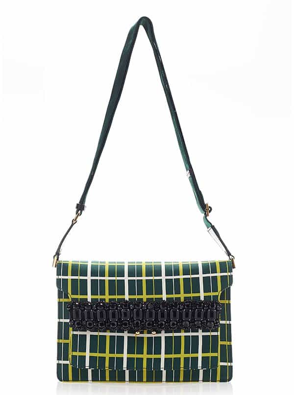 Marni Double Graph Bag with Beaded Embroidery Emerald