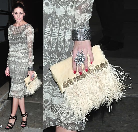 Olivia Palermo carries a yellow fringe clutch at the 2010 Tribeca Ball at the New York Academy of Art on April 13, 2010