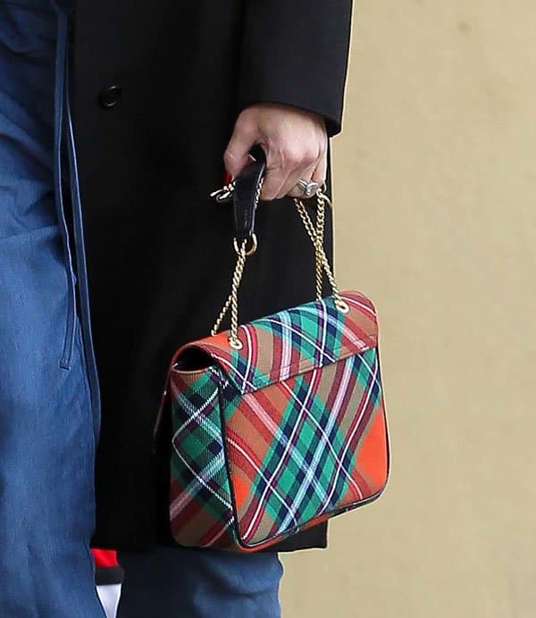 Gwen Stefani carrying a tartan Vivienne Westwood bag