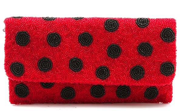 MOYNA Polka-Dot Clutch in Red/Black