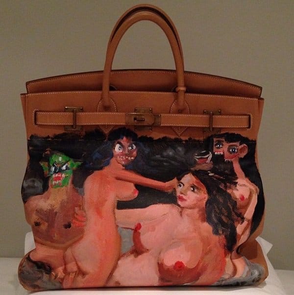 Kim's new bag Instagrammed with the caption "#HandPaintedGeorgeCondo #HermesBirkin #OneofOne #ChristmasPresentFromYeezy"