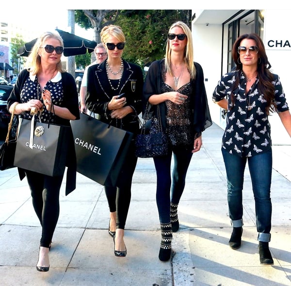 Kathy, Paris, and Nicky Hilton with Kyle Richards shopping at Chanel on Robertson Boulevard