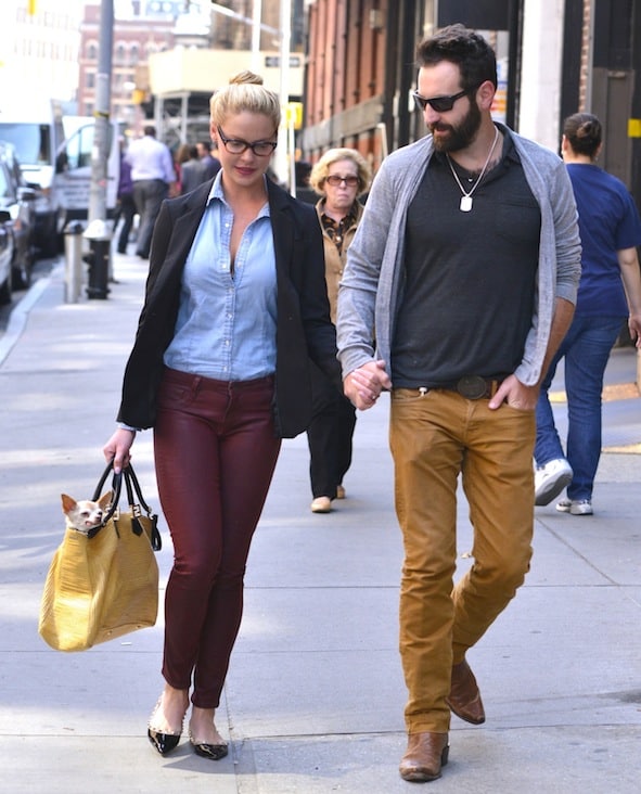 Katherine Heigl on a stroll with her husband Josh Kelley and their dog in New York City