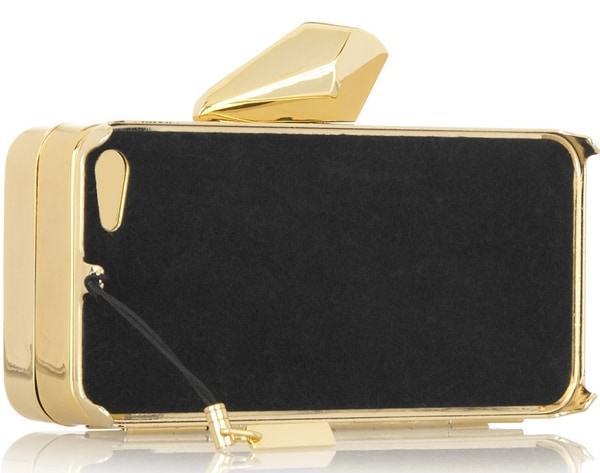 Kotur's smartphone clutch is crafted from gold-tone brass and black elaphe