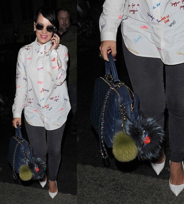 Lily Allen totes a Chanel boxy bag while returning to her hotel