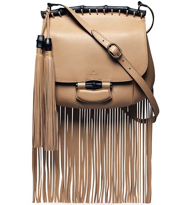 Gucci "Nouveau" Leather Fringe Shoulder Bag in Tan