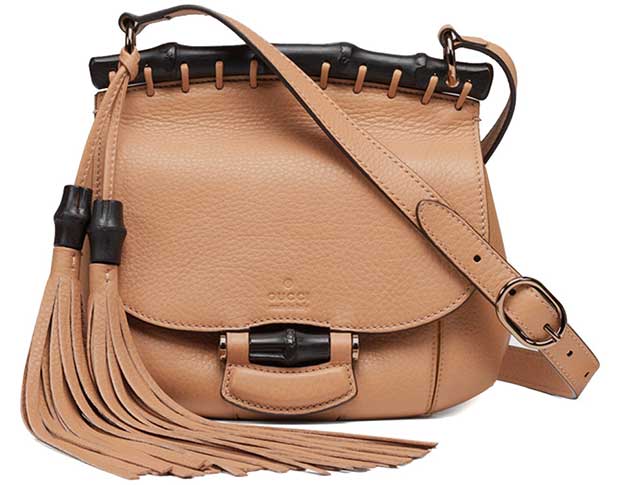 Gucci "Nouveau" Small Leather Crossbody Bag in Camel
