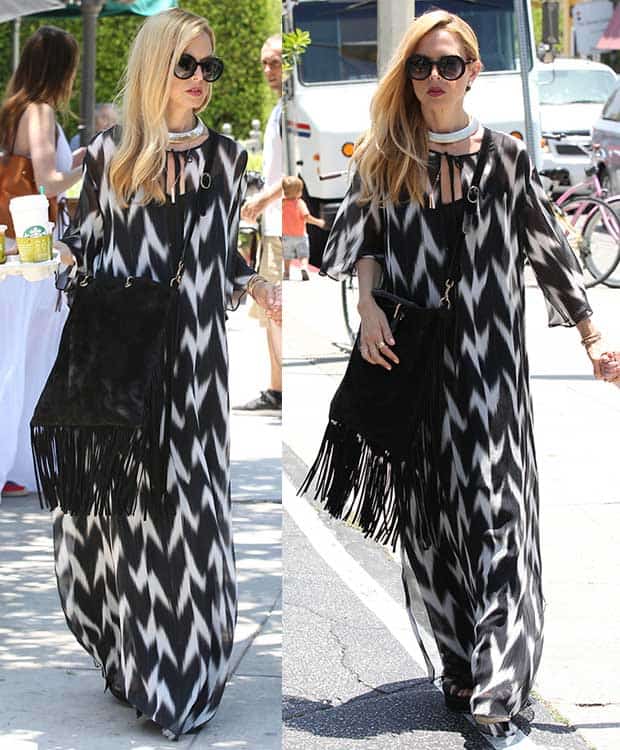 Rachel Zoe wearing a black-and-white maxi while out and about in Los Angeles