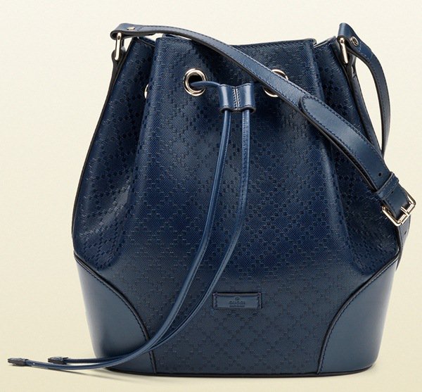 Gucci Bright Diamante Leather Bucket Bag in Dark Blue