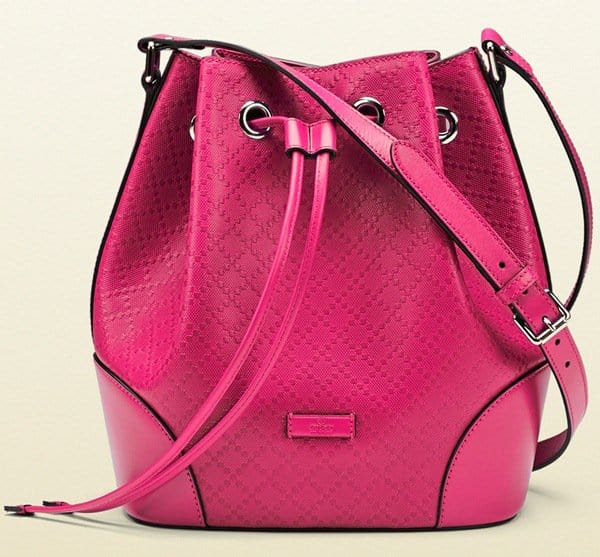Bright Diamante Leather Bucket Bag Pink