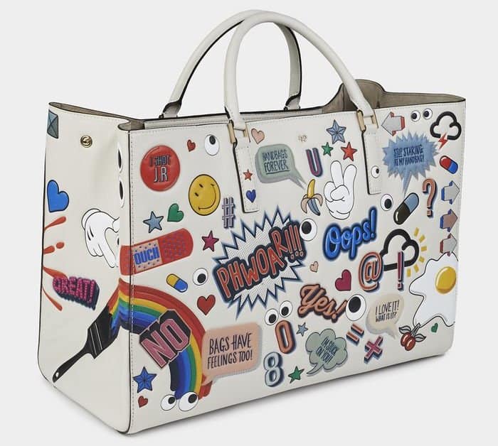 Anya Hindmarch Maxi Stickered-Up Featherweight "Ebury," Circus Leather in Chalk