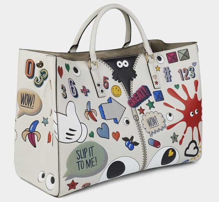 Anya Hindmarch Maxi Stickered-Up Featherweight "Ebury," Circus Leather in Chalk