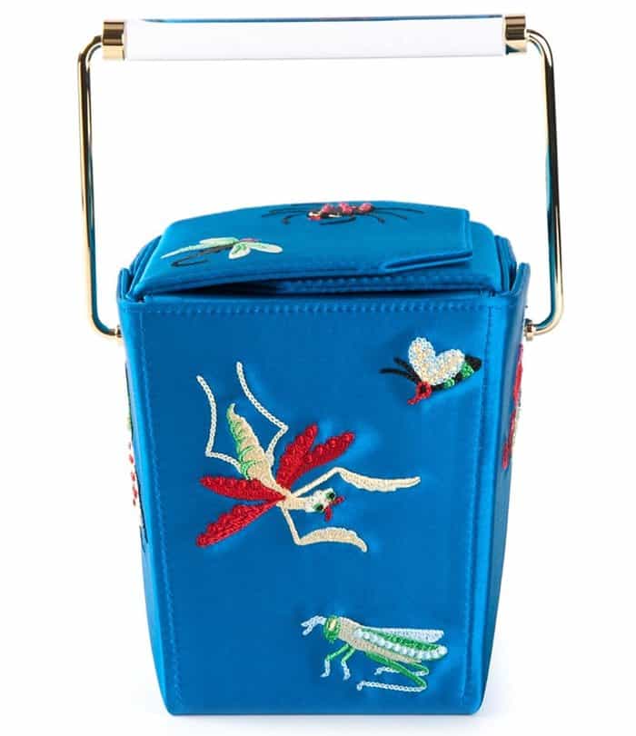 Charlotte Olympia Blue Satin Embroidered "Take Me Away" Clutch