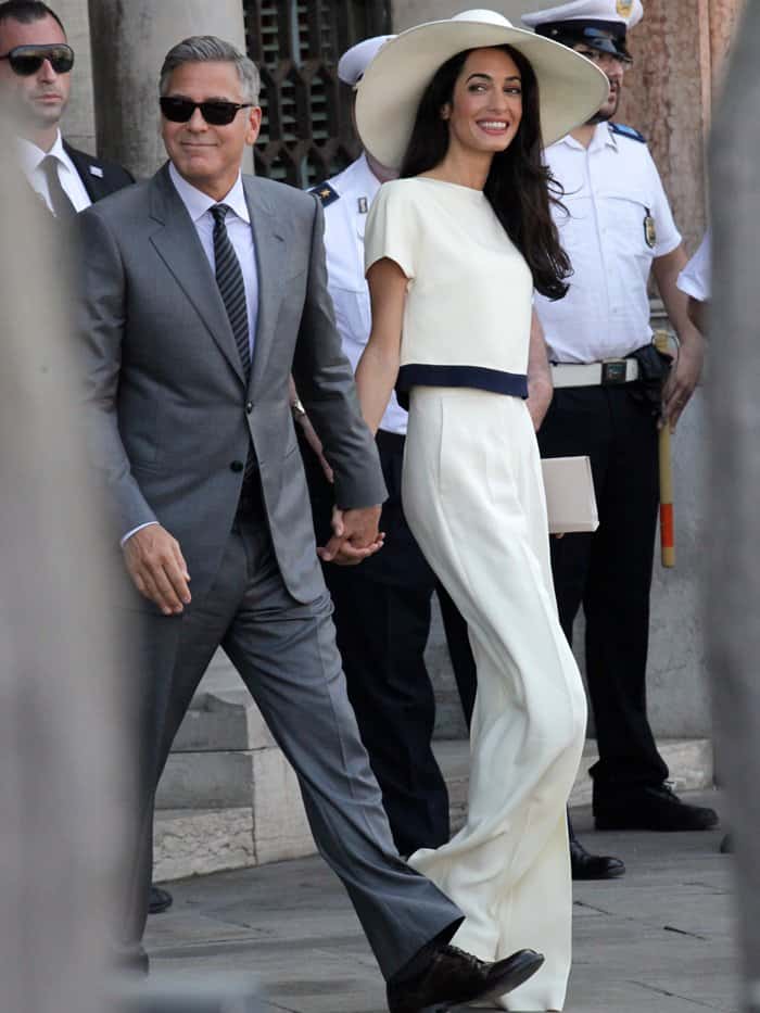 Amal Alamuddin was casually elegant for the official civil union that officially wed her to actor George Clooney in Venice, Italy, on September 29, 2014
