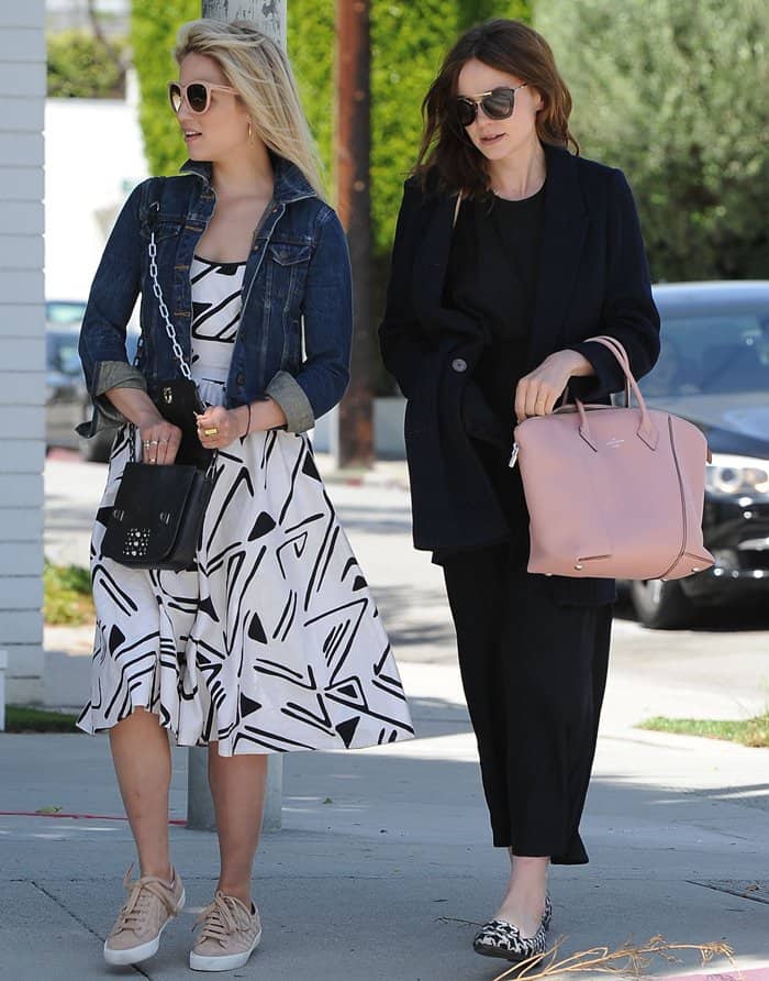 Diana Agron with Carey Mulligan toting designer handbags in West Hollywood