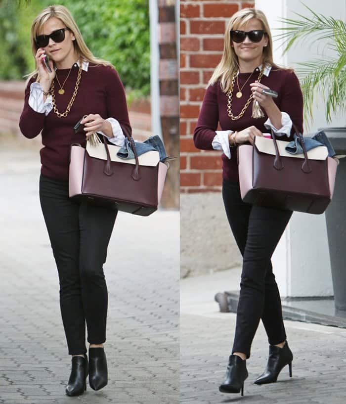 Reese Witherspoon Carries Burgundy Bally Sommet Fold Tote Bag