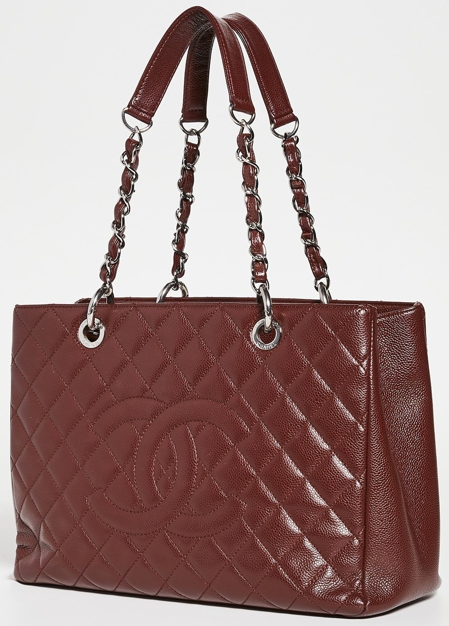 Burgundy Chanel Caviar quilted calfskin bag with Interwoven chain straps