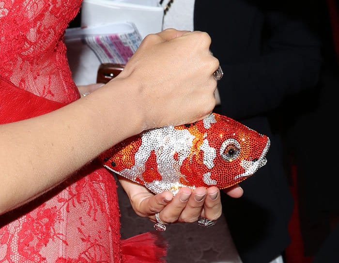 Blake Lively's Judith Leiber Couture Koi fish box clutch fully beaded in metallic Austrian crystals