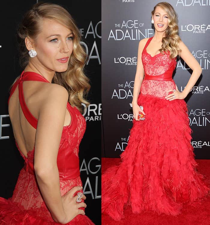 Blake Lively shows off her Lorraine Schwartz jewelry at the New York premiere of "The Age of Adaline"