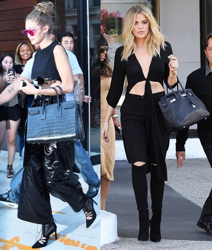 Gigi Hadid and Khloe Kardashian rock all-black looks with their black handbags