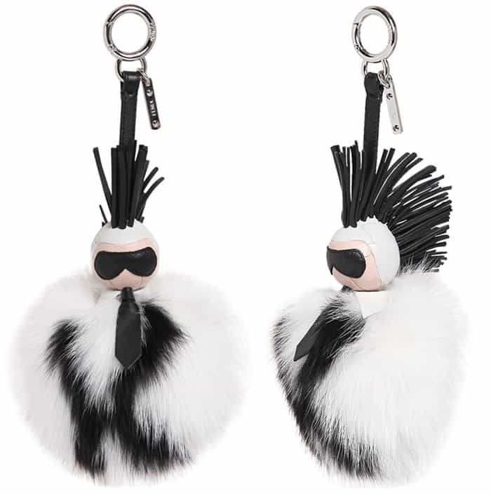 Fendi Karlito Fox Fur Two Tone Bag Charm White