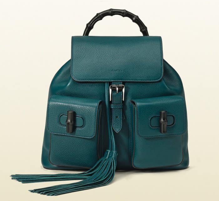 Gucci Bamboo Leather Backpack in Teal