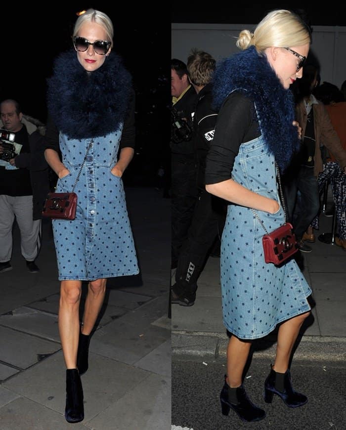 Poppy Delevingne flashed her legs in a denim dress with a black top