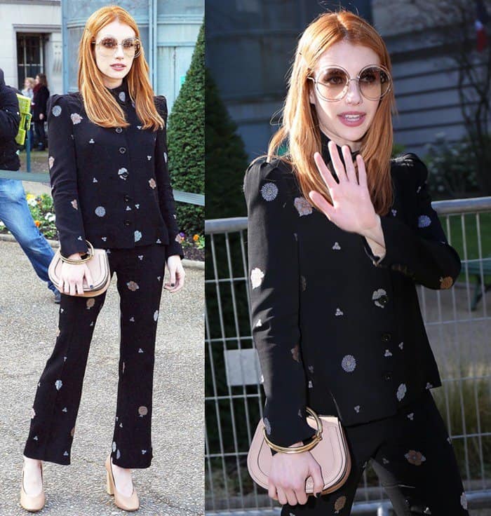 Emma Roberts looking stylish at the Chloe show as part of the Paris Fashion Week Womenswear Fall/Winter 2017/2018