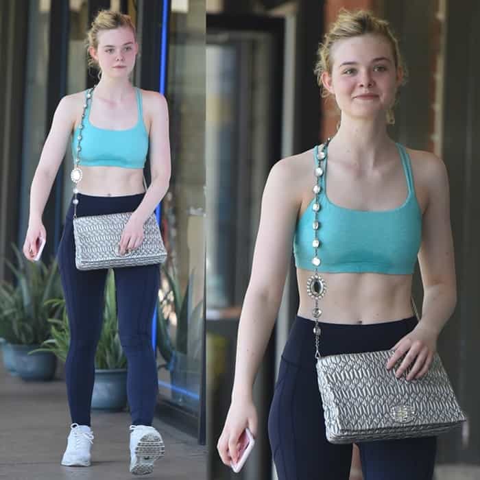 This particular bag seems to be one of her favorites, considering Elle Fanning has been photographed carrying the metallic ruched purse all over Los Angeles more than once