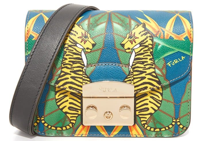 Colorful structured Furla bag in printed leather
