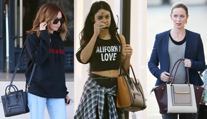 Ashley Tisdale, Vanessa Hudgens, and Emily Blunt carrying Celine handbags