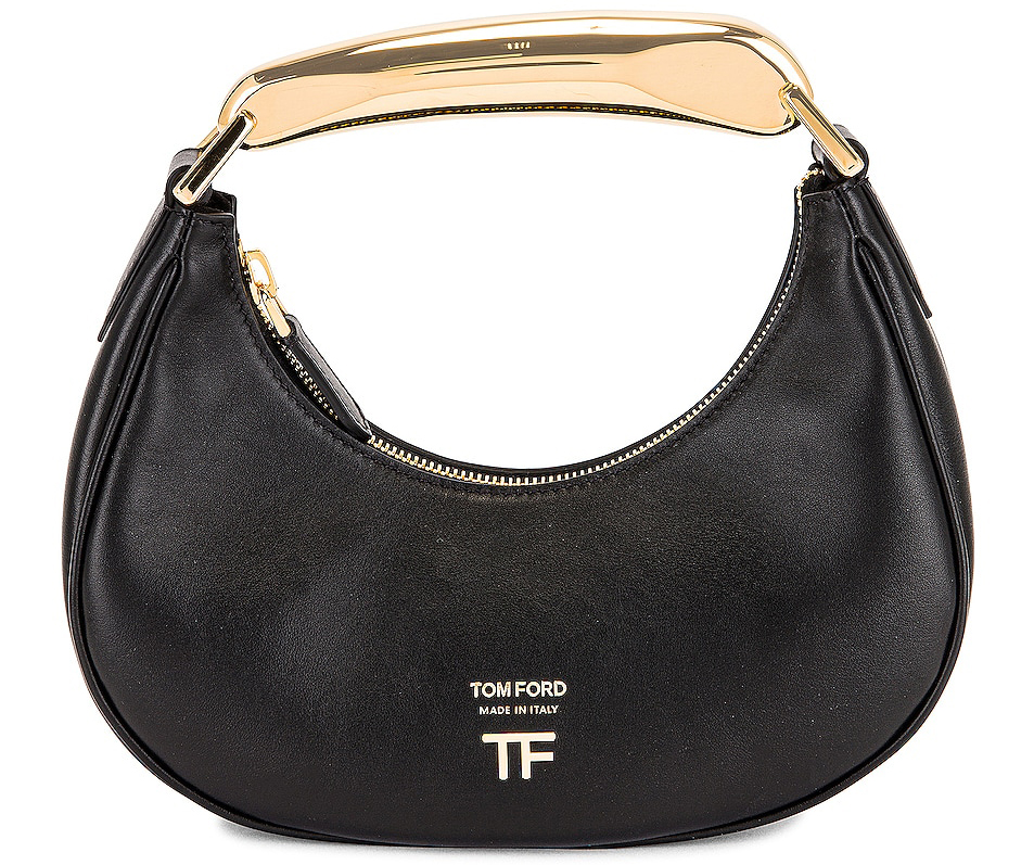 Tom Ford's Bianca hobo features an architectural silhouette and a sculptural gold-tone metal top handle