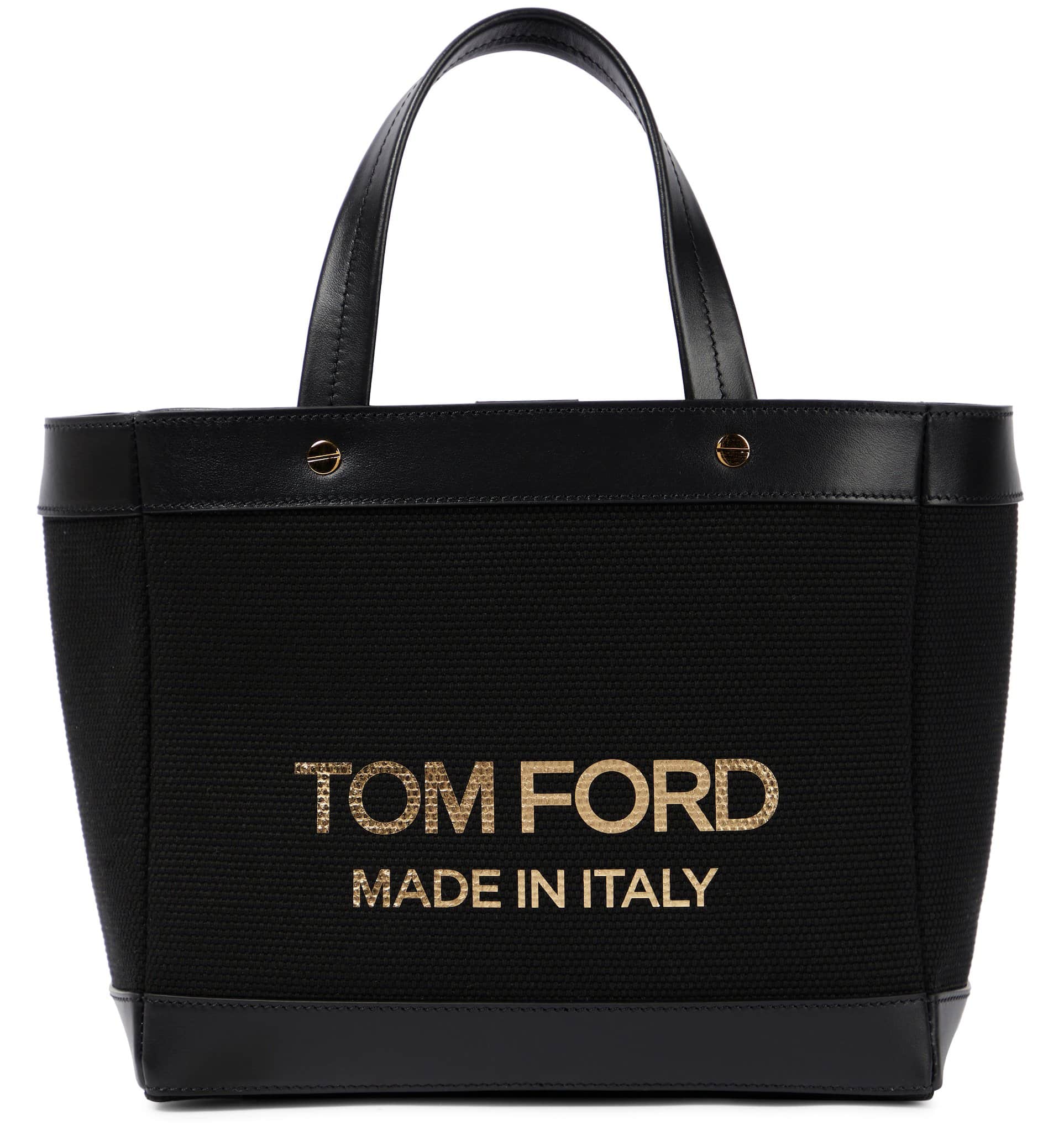 A practical daily companion, Tom Ford's T Screw mini shopper is made from black cotton canvas accented with tonal leather trims and logo detailing