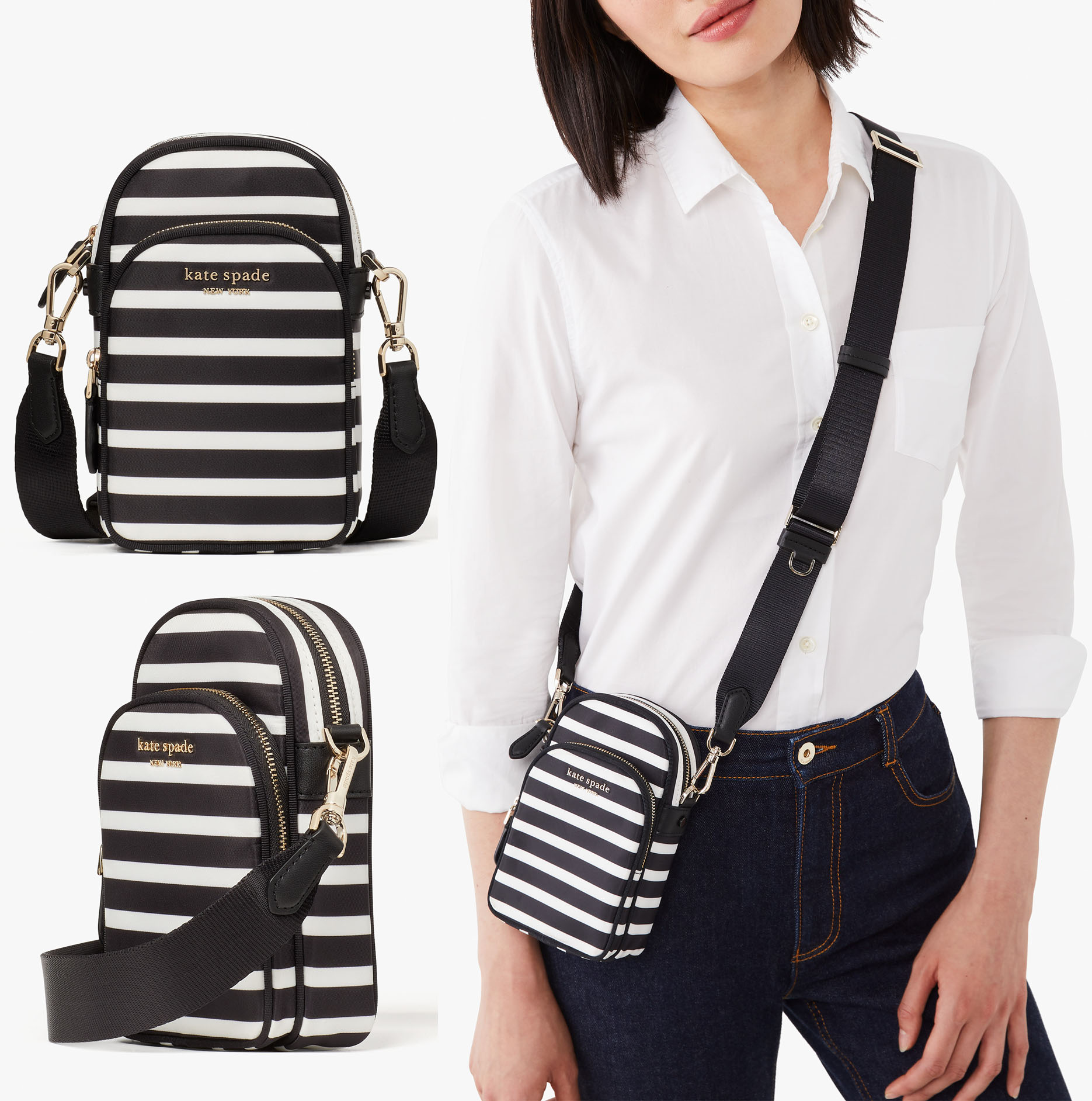 Functional and durable, Kate Spade's Little Better Sam features a striped design made from woven polyester