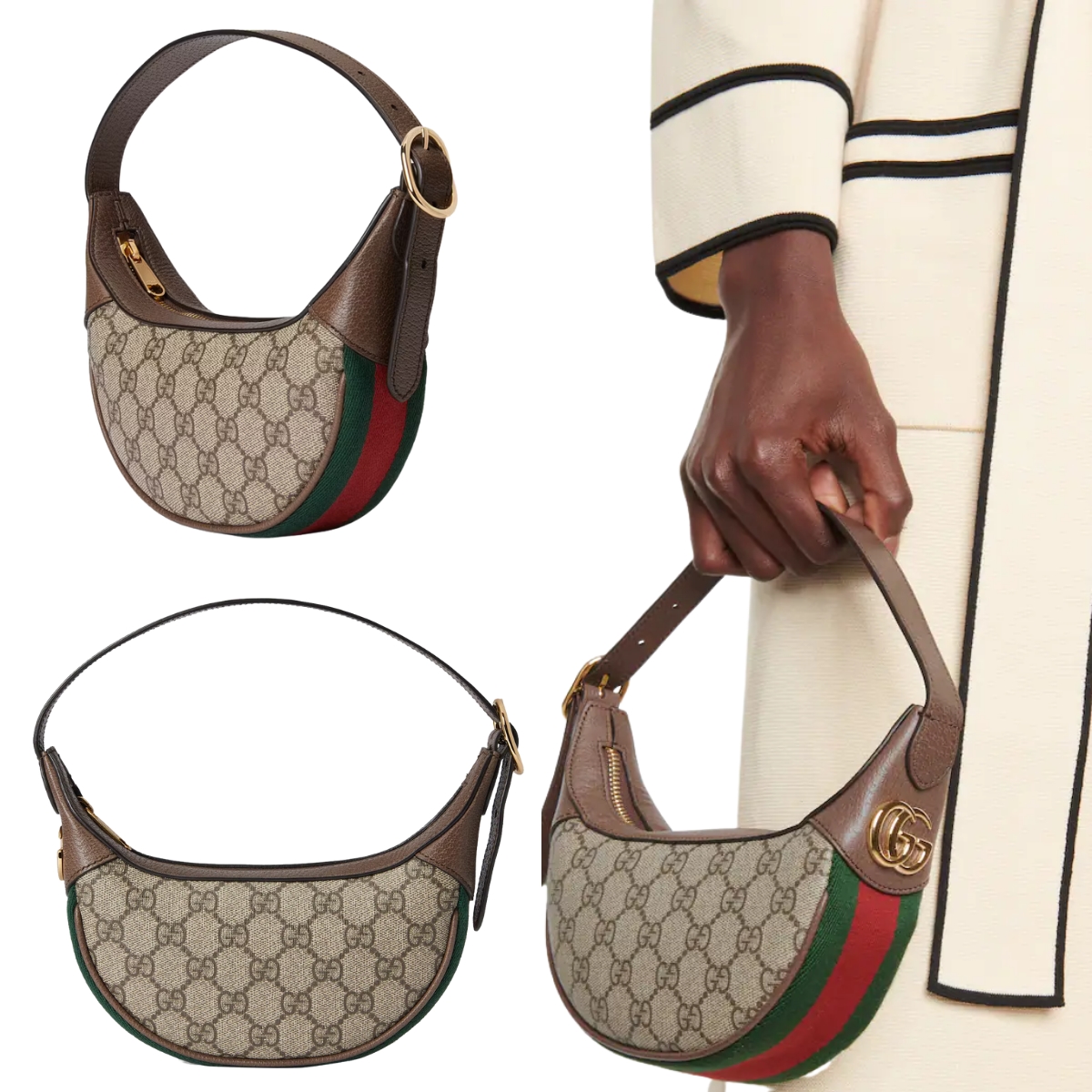 Gucci's Ophidia crescent-shaped mini bag is crafted from the House's monogram canvas