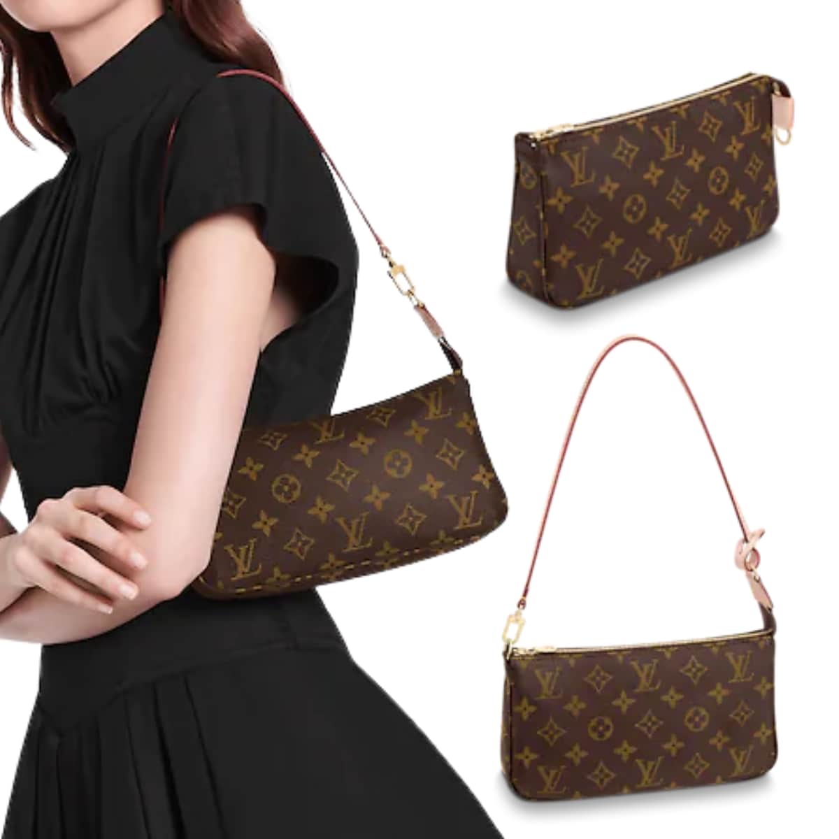 In Monogram canvas, the Pochette Accessoires easily carries all the daily necessities
