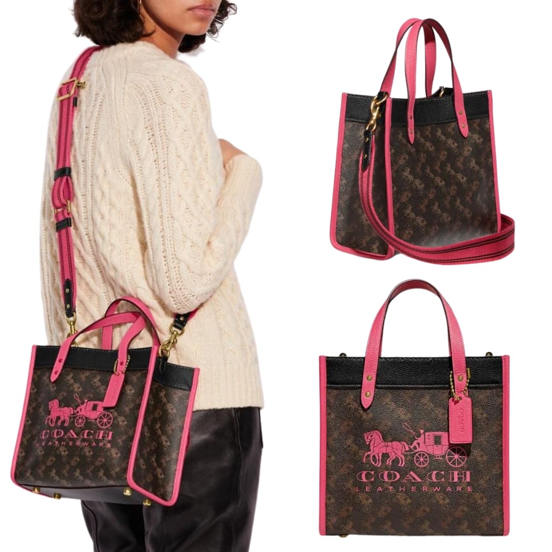 Look classy and voguish carrying the trendy Coach Horse and Carriage badge coated canvas field tote