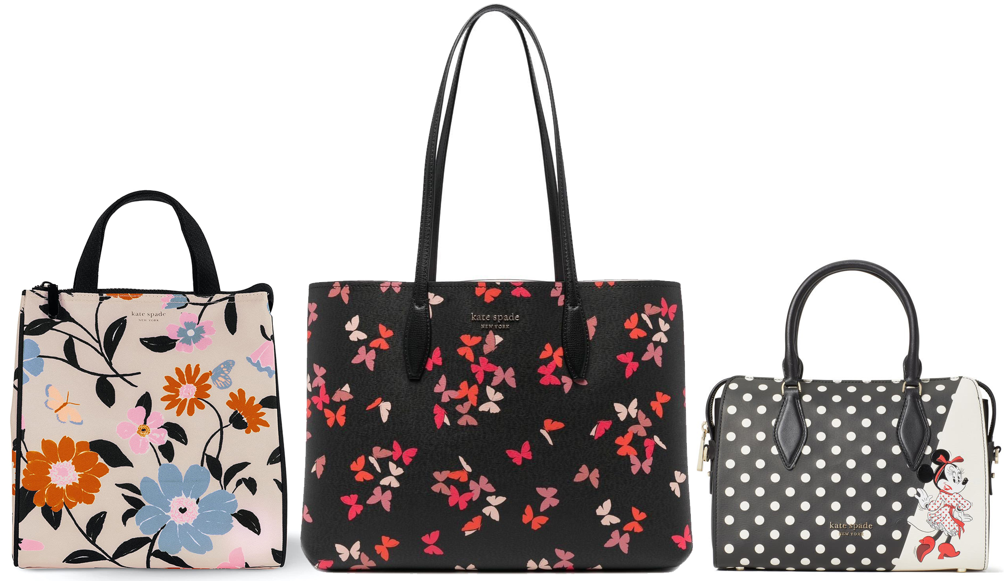 Kate Spade Thermal Tote; Kate Spade All-Over Butterfly-Print Tote Bag; Kate Spade x Disney Minnie Mouse Faux Leather Satchel