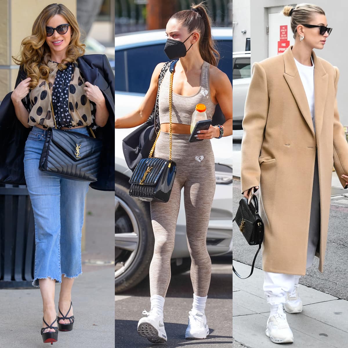 Sofia Vergara, Jenna Johnson, and Hailey Bieber carrying Saint Laurent bags
