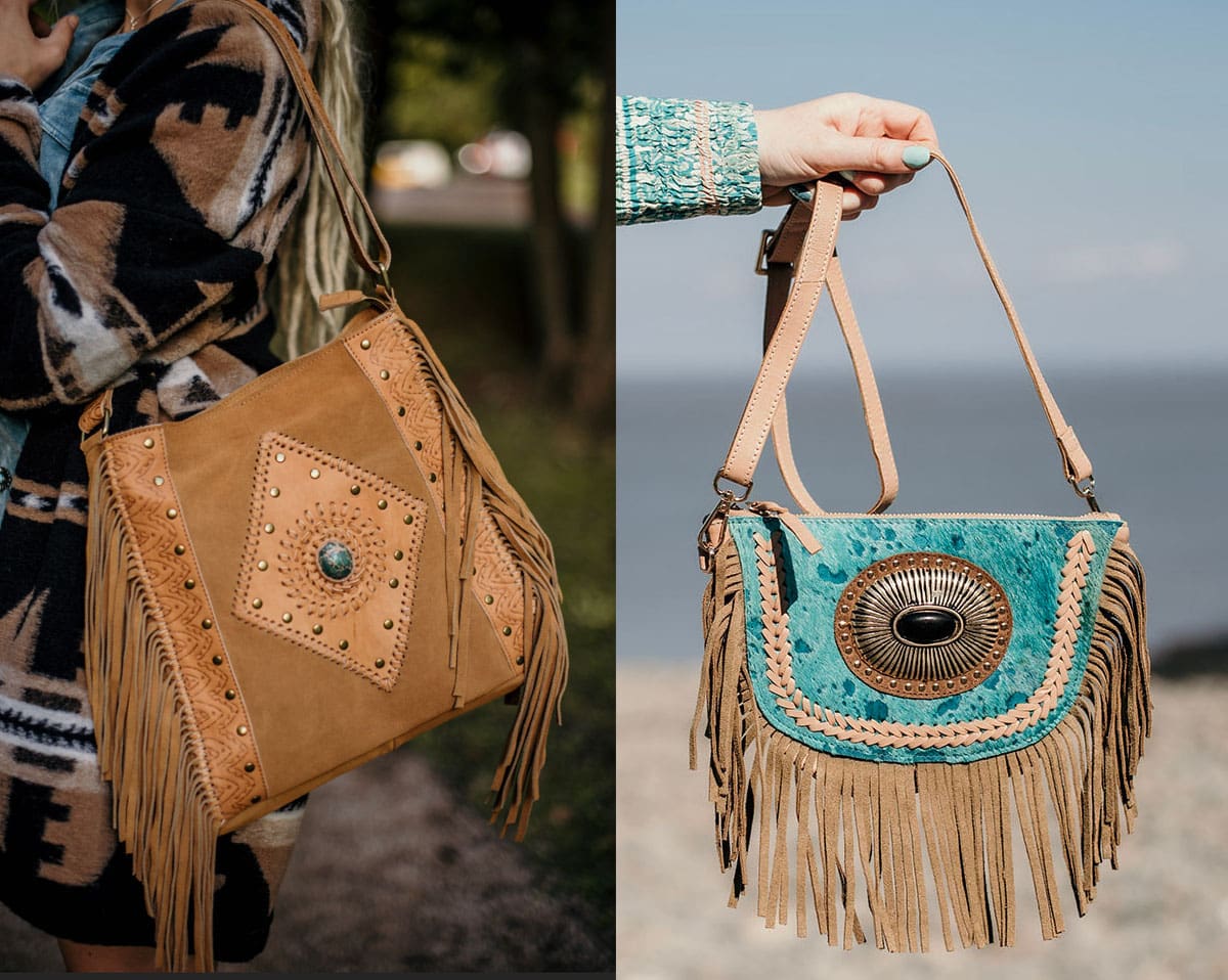 Boho Buffalo offers western, boho bag designs like the Tan Fringe Shoulder Bag and the Arizona Fringed Crossbody Bag