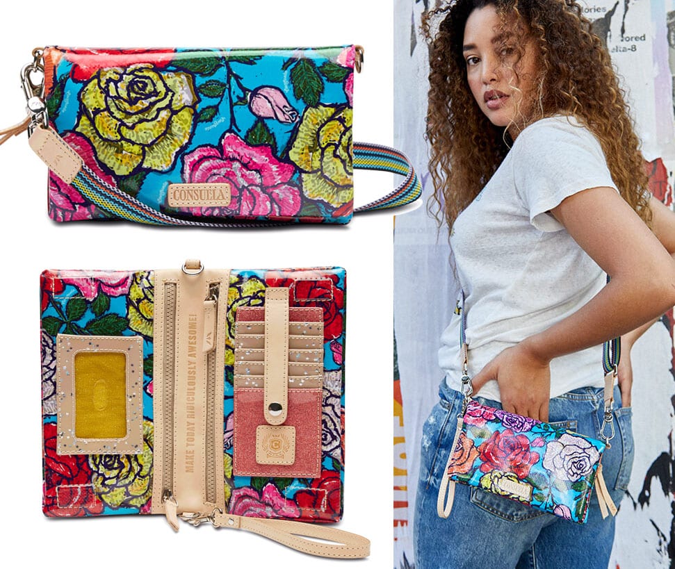 Like a wallet-on-chain, the Rosita Uptown Crossbody has three zipper compartments, six card holder slots, and a wristlet strap